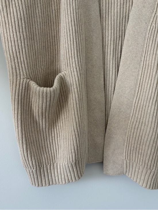 Quince Organic Cotton Oversized Knit Ribbed Cardigan Sweater Speckled Beige L - Picture 3 of 9